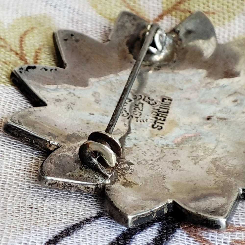 Abalone Shell Alpaca Sterling Silver Mexico Signed Jose N 5 N5 Vintage Brooch